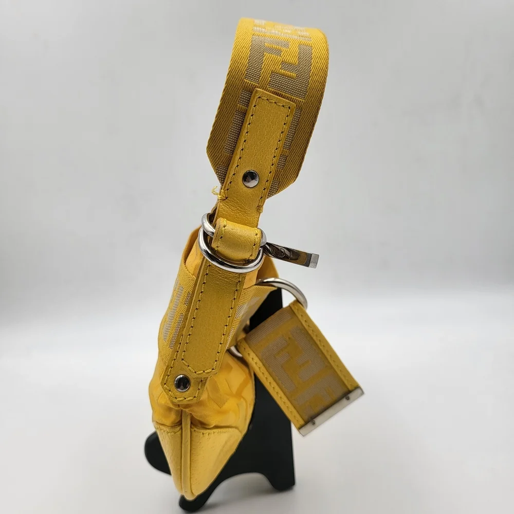 Fendi Yellow Zucca Tessuto palmati Baguette Shoulder Handbag..Authentic w/COA. - Picture 4 of 15